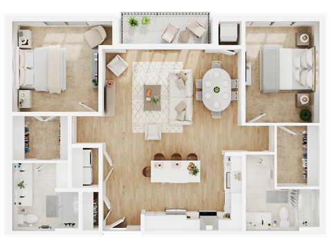 Floor plan for 2 beds, 2 baths, 1192 sqft